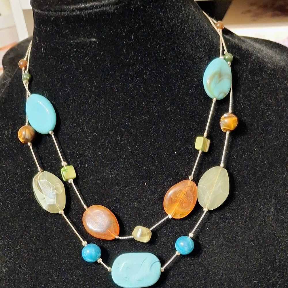 Multicolor Boho 2 Strand Beaded Necklace 18" - 20" - Picture 2 of 5